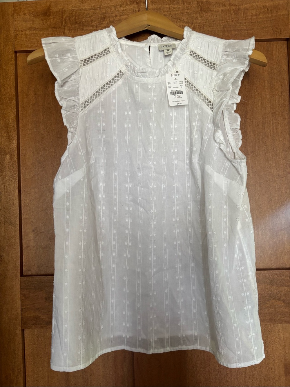 J. Crew White Swiss Dot Ruffle Sleeveless Top